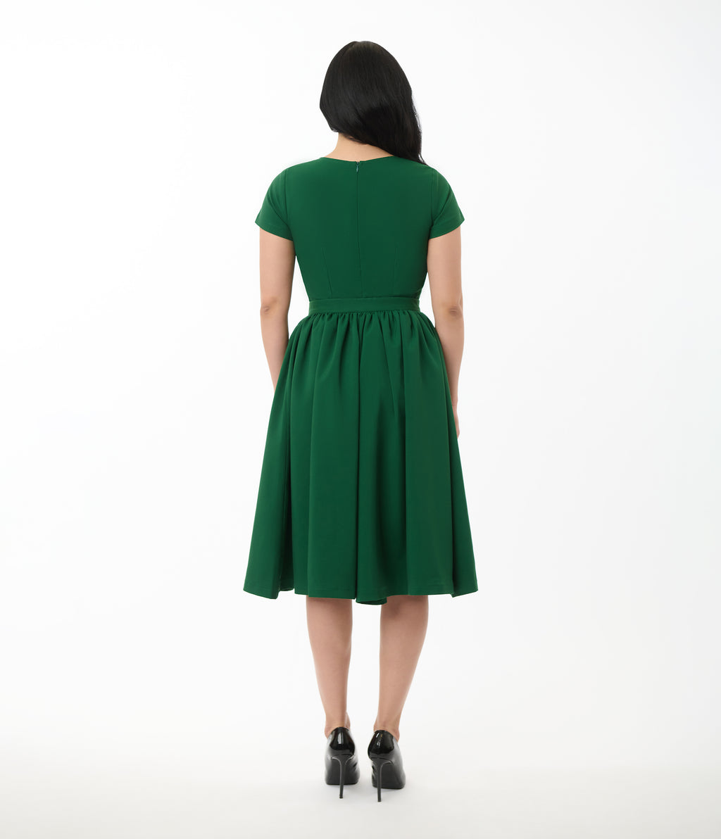Heart My Closet Emerald Green & Polka Dot Skirt Wrap Pencil Dress