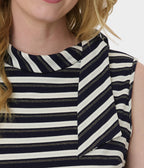 Smak Parlour Navy & Silver Stripe Cowl Neck Tie Blouse