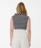 Smak Parlour Navy & Silver Stripe Cowl Neck Tie Blouse