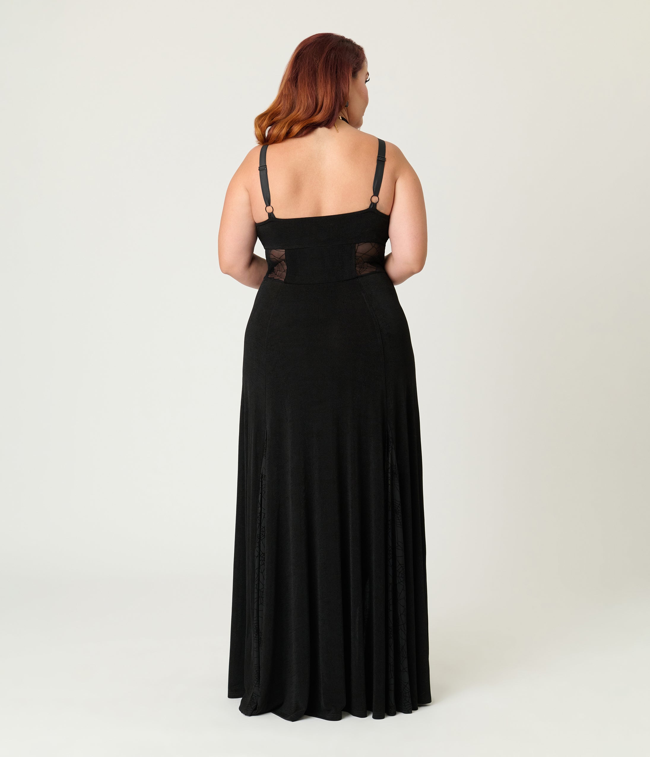 Unique Vintage Plus Size Black Sheer Spiderweb Godet Maxi Dress Unique Vintage Plus Size Black Sheer Spiderweb Godet Maxi Dress