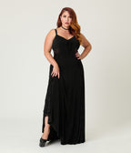 Unique Vintage Plus Size Black Sheer Spiderweb Godet Maxi Dress