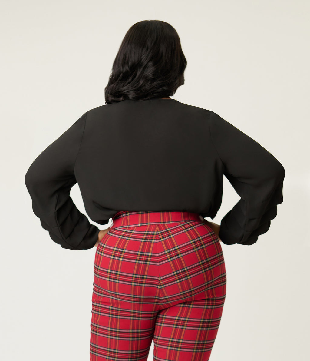 Smak Parlour Plus Size Black Pleated Front Blouse