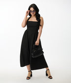 Black Halter A-Line Midi Dress