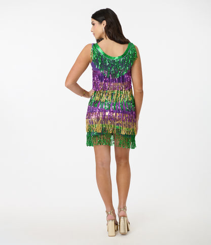 Mardi Gras Sequin Fringe Flapper Dress