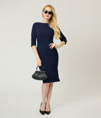 Heart My Closet Navy Pleated Back Deborah Pencil Dress