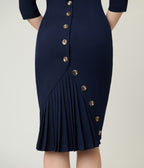 Heart My Closet Navy Pleated Back Deborah Pencil Dress