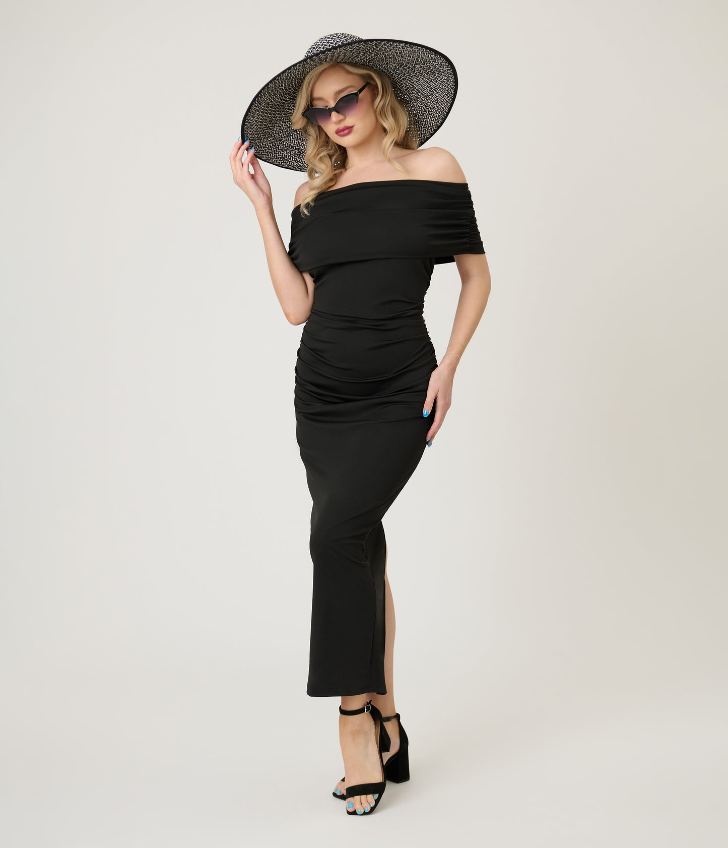 Black Spring Off The Shoulder Ruched Maxi Dress