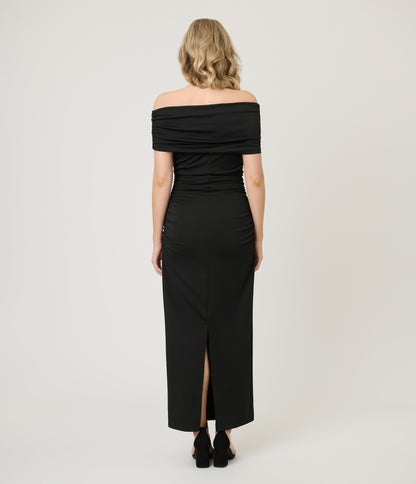 Black Spring Off The Shoulder Ruched Maxi Dress
