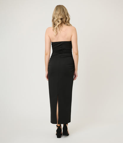 Black Spring Off The Shoulder Ruched Maxi Dress