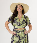 Navy & Green Tropical Crop Top