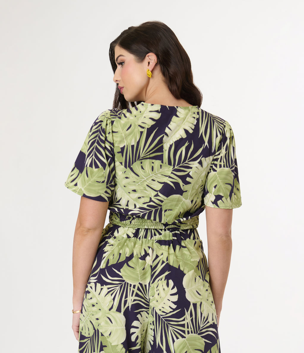 Navy & Green Tropical Crop Top