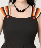 Unique Vintage Black Halloween Stripe Swing Dress