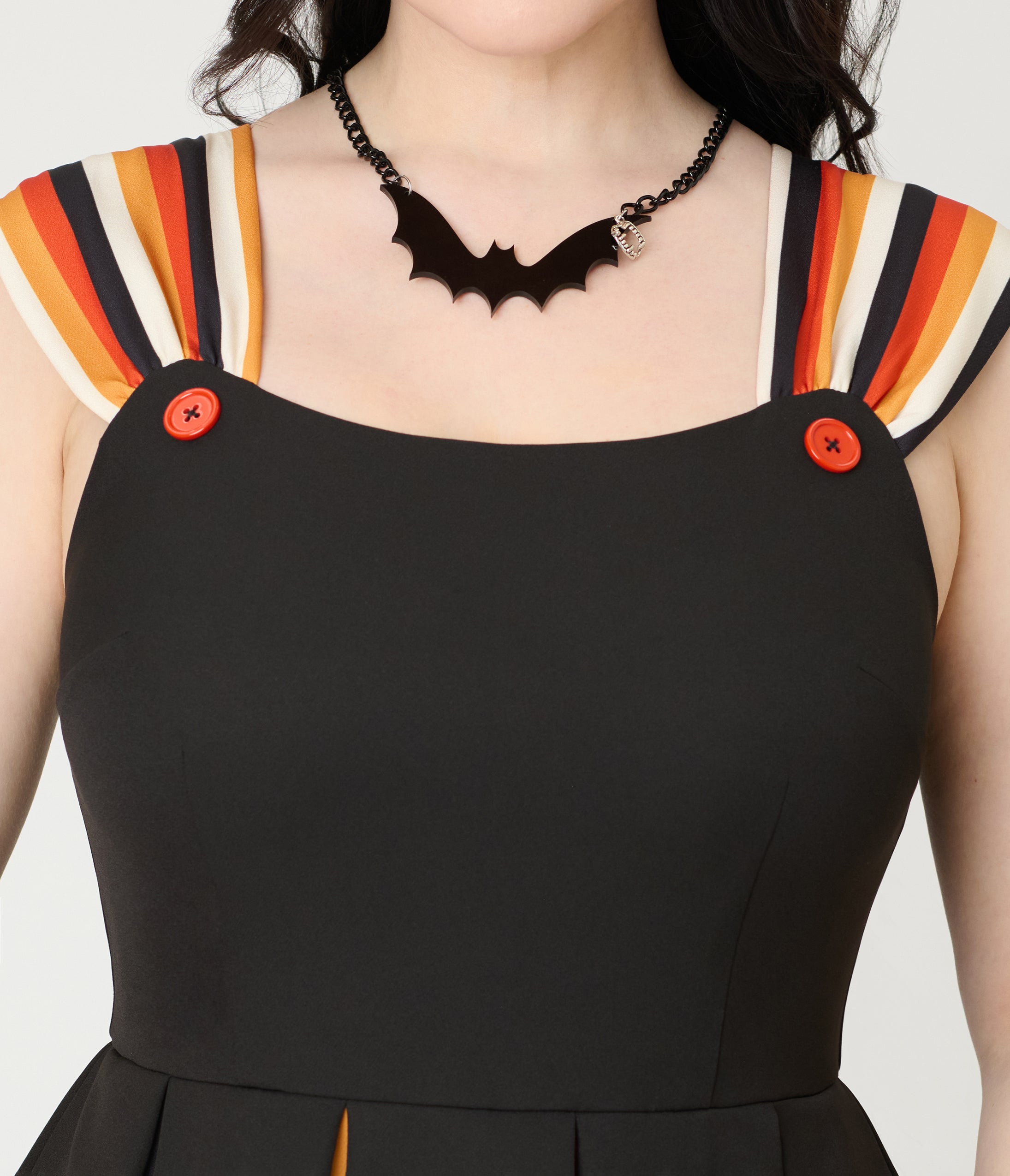 Unique Vintage Black Halloween Stripe Swing Dress