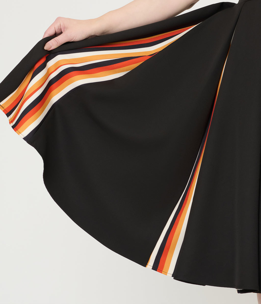 Unique Vintage Black Halloween Stripe Swing Dress