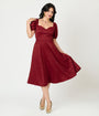 Unique Vintage Burgundy Floral Jacquard Sweetheart Swing Dress
