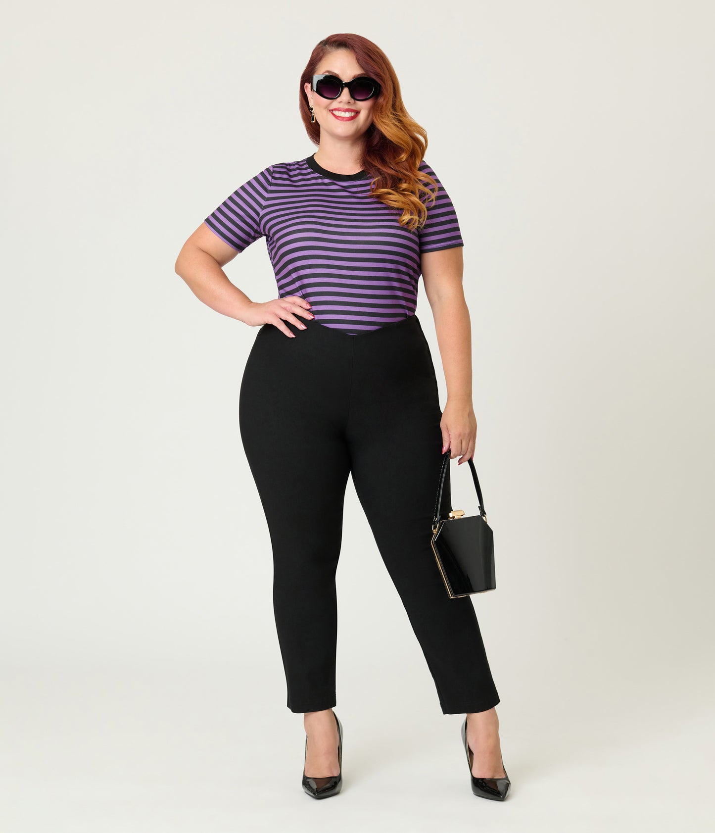 Unique Vintage Plus Size Purple & Black Stripe Back To Basics Top