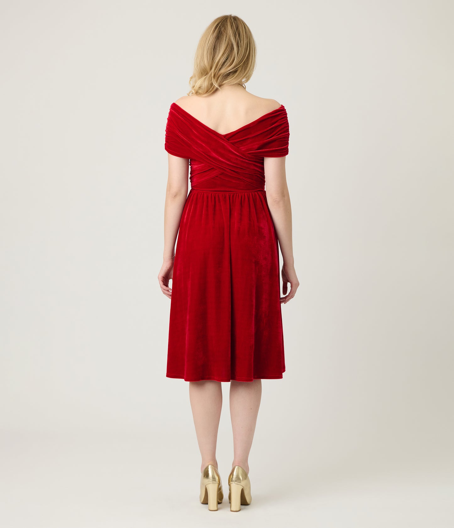 Unique Vintage Burgundy Shirred Velvet Swing Dress