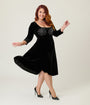 Unique Vintage Plus Size Black Spiderweb Square Neck Swing Dress