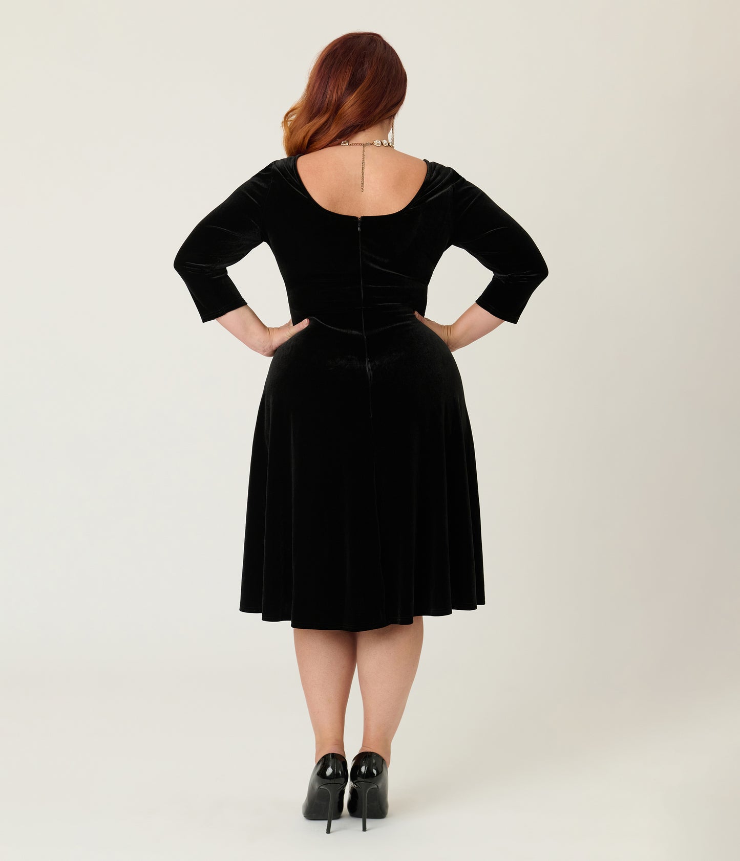 Unique Vintage Plus Size Black Spiderweb Square Neck Swing Dress
