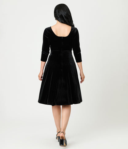 Unique Vintage Black Spiderweb Square Neck Swing Dress