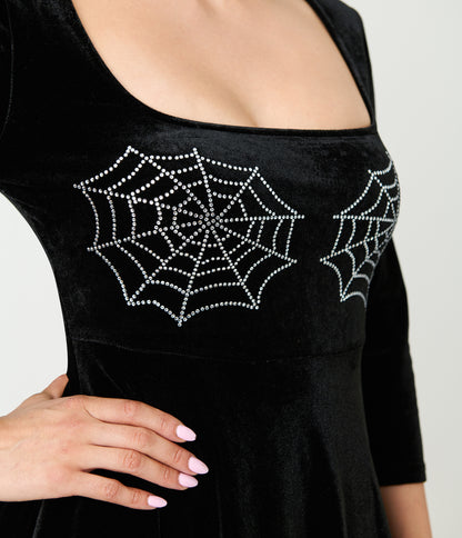 Unique Vintage Black Spiderweb Square Neck Swing Dress