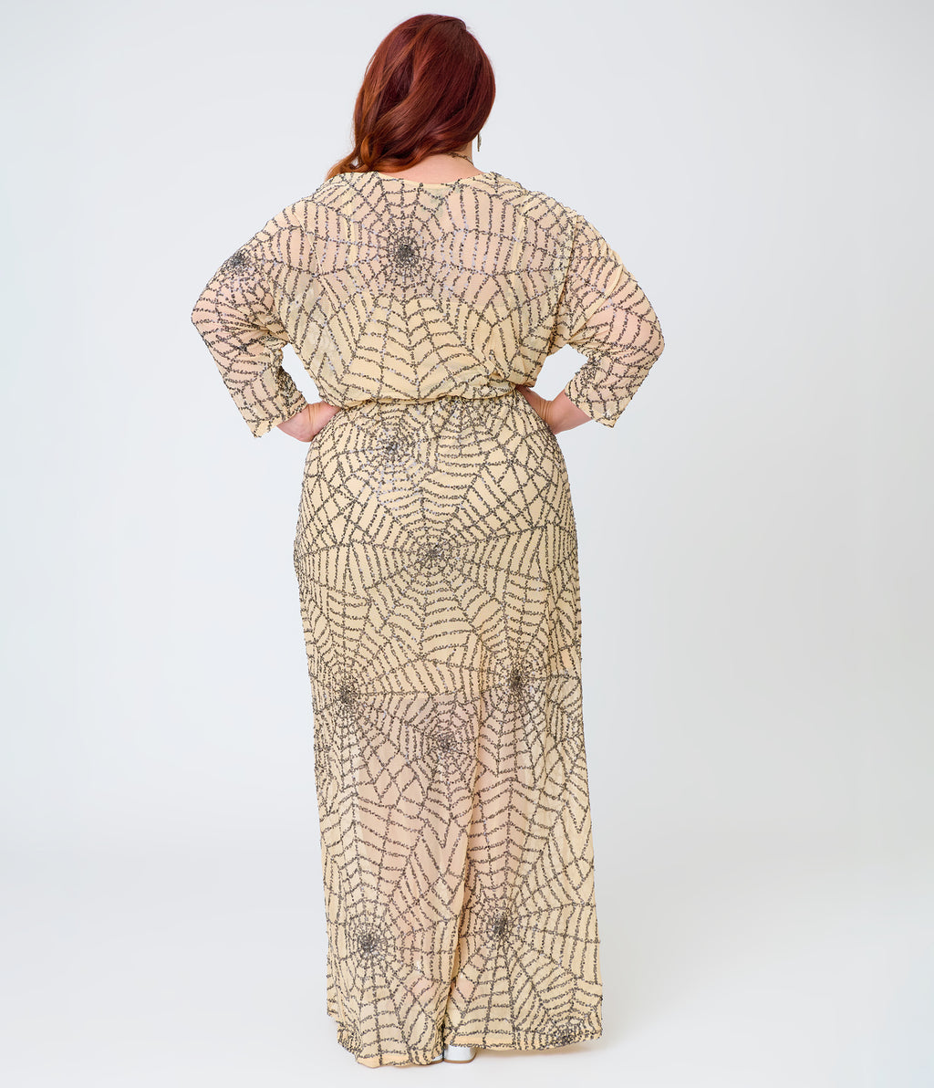 Smak Parlour Plus Size Nude Spiderweb Sequin Faux Wrap Diane Maxi Dress