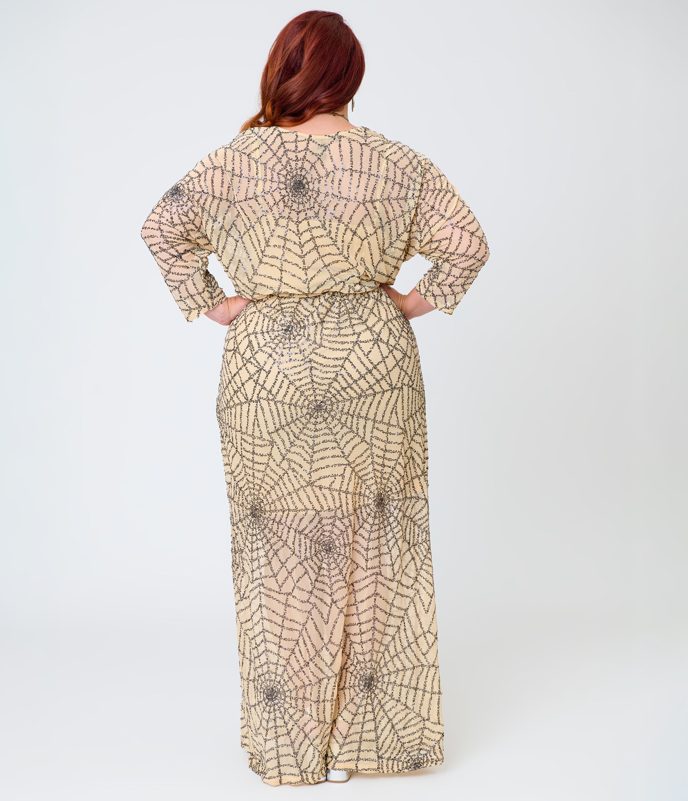 Smak Parlour Plus Size Nude Spiderweb Sequin Faux Wrap Diane Maxi Dress