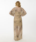 Smak Parlour Nude Spiderweb Sequin Faux Wrap Diane Maxi Dress