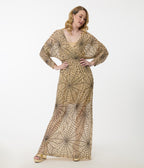 Smak Parlour Nude Spiderweb Sequin Faux Wrap Diane Maxi Dress