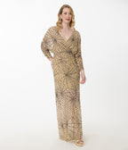 Smak Parlour Nude Spiderweb Sequin Faux Wrap Diane Maxi Dress