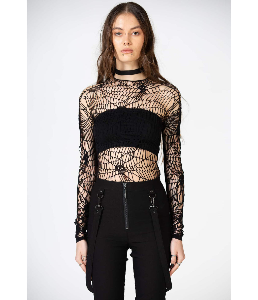 Killstar Black Web Fishnet Top - Unique Vintage - Womens, TOPS, SHIRTS