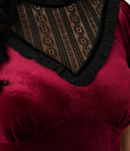Hell Bunny Burgundy Velvet Mourning Mini Dress