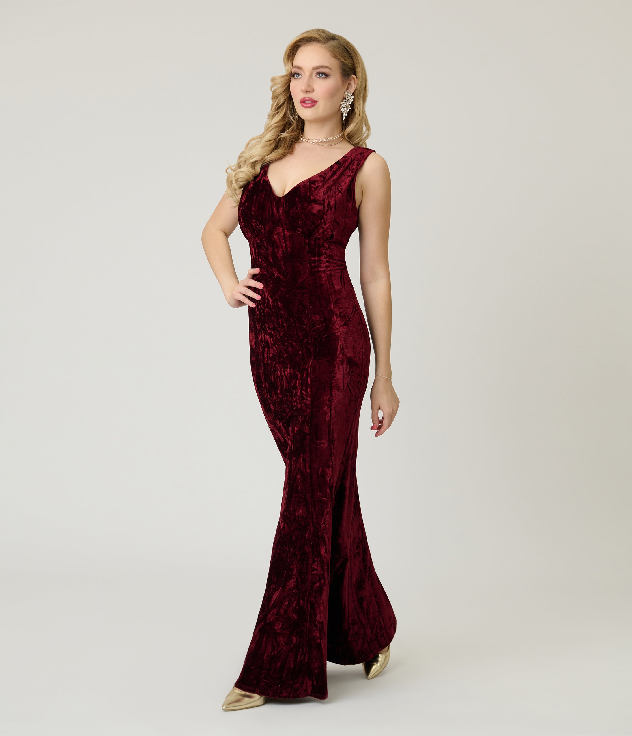 Unique Vintage Burgundy Textured Velvet Goldwyn Gown