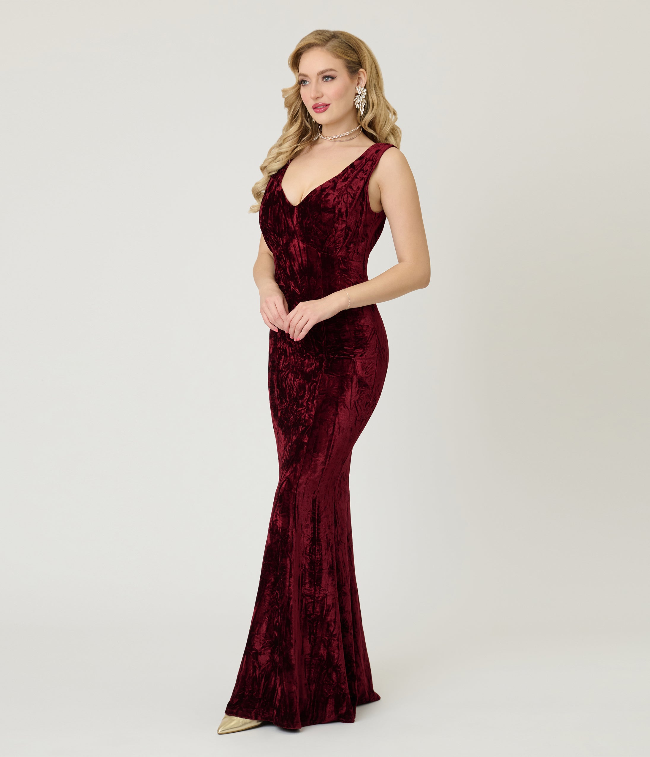 Unique Vintage Burgundy Textured Velvet Goldwyn Gown