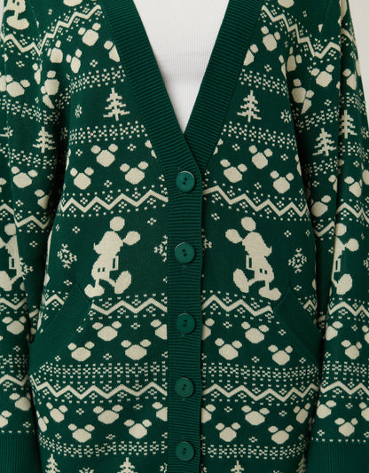 Disney Holiday Collection by Unique Vintage Green Winter Mickey Fair Isle Cardigan