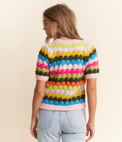 Multicolor Fish Scale Pattern Knit Sweater