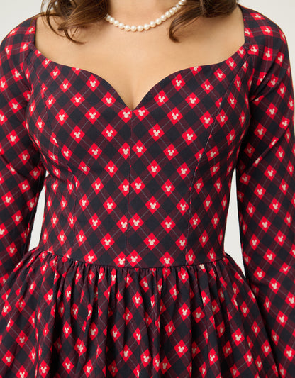 Preorder- Disney Holiday Collection by Unique Vintage Red Mickey Plaid Swing Dress