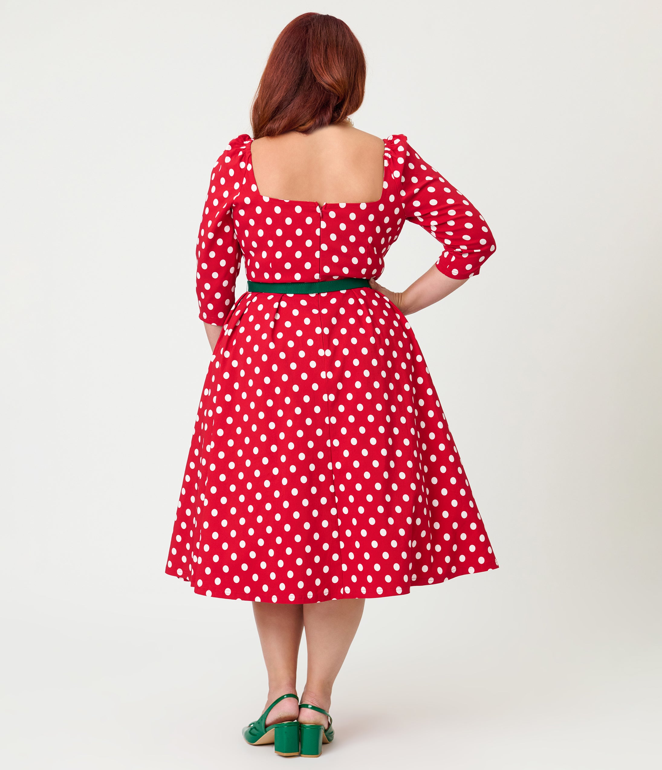 Unique Vintage Plus Size Red & White Dot Lamar Swing Dress