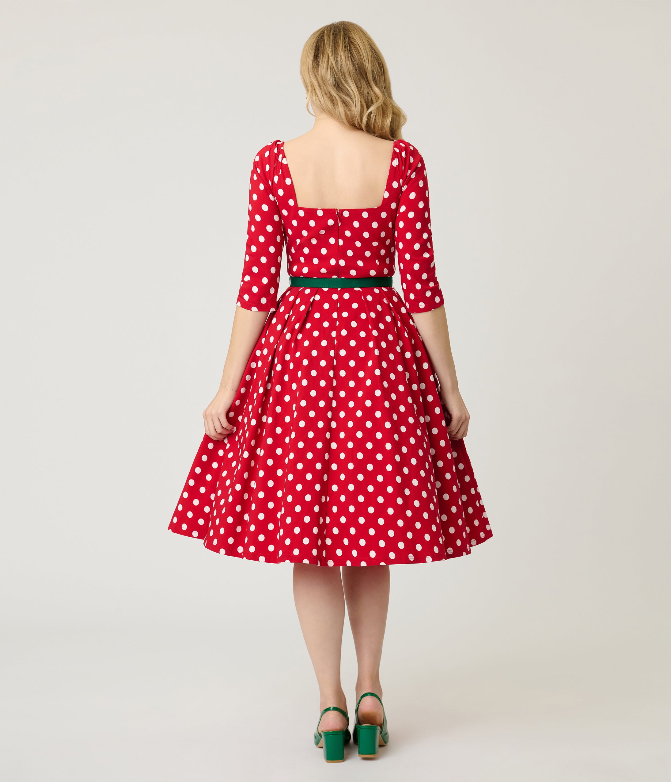 Unique Vintage Red & White Dot Lamar Swing Dress