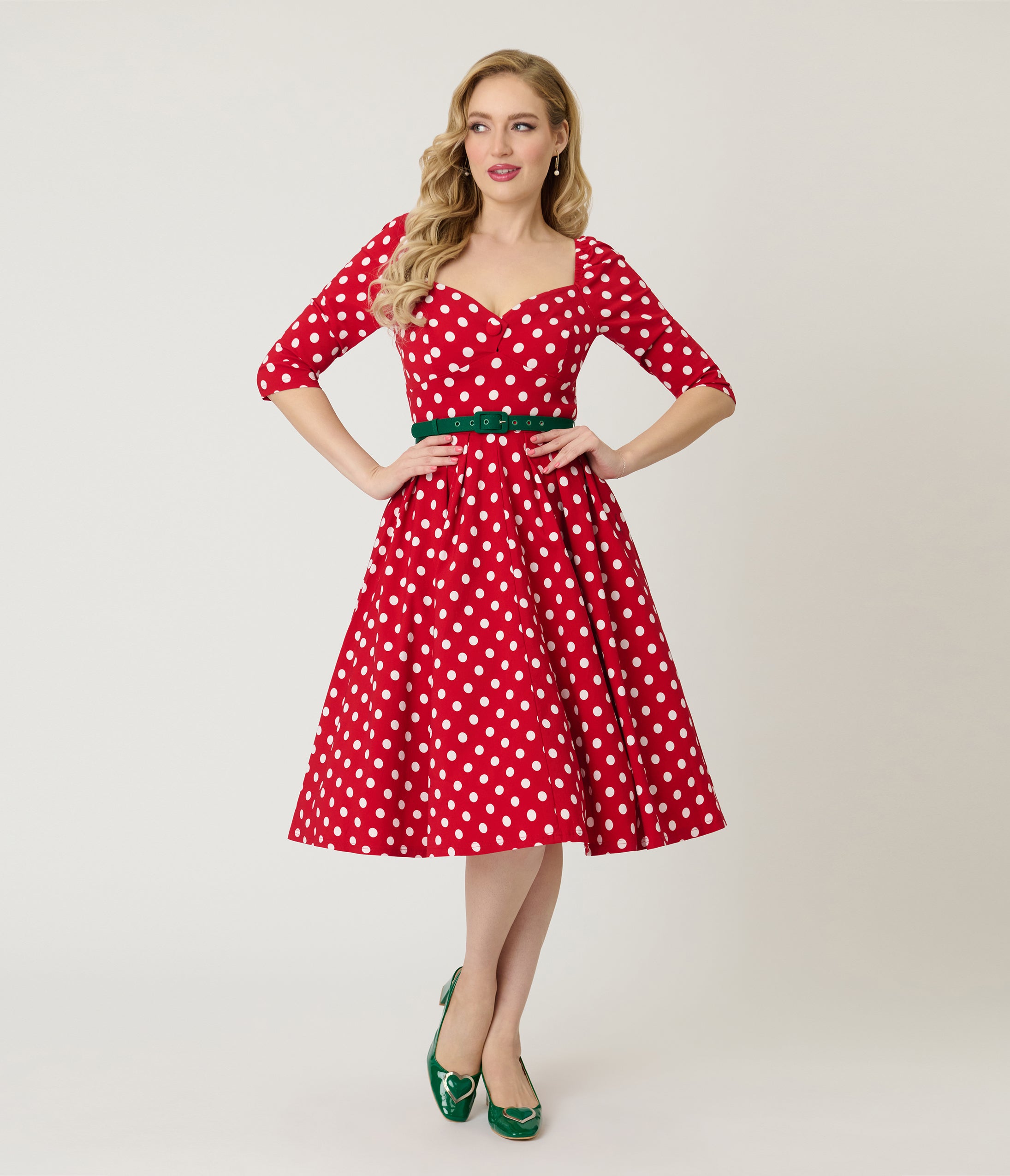 Unique Vintage Red & White Dot Lamar Swing Dress