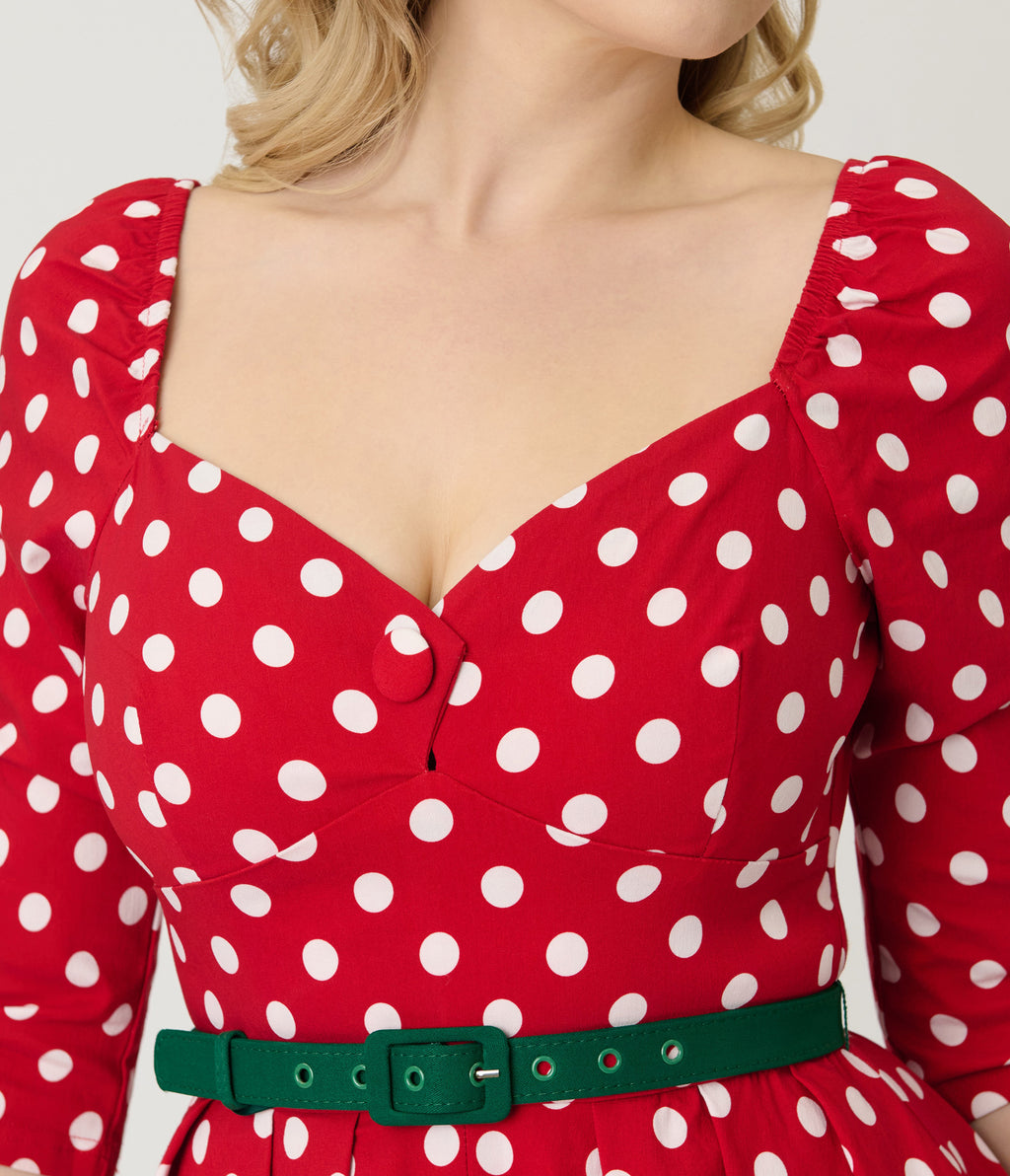 Unique Vintage Red & White Dot Lamar Swing Dress