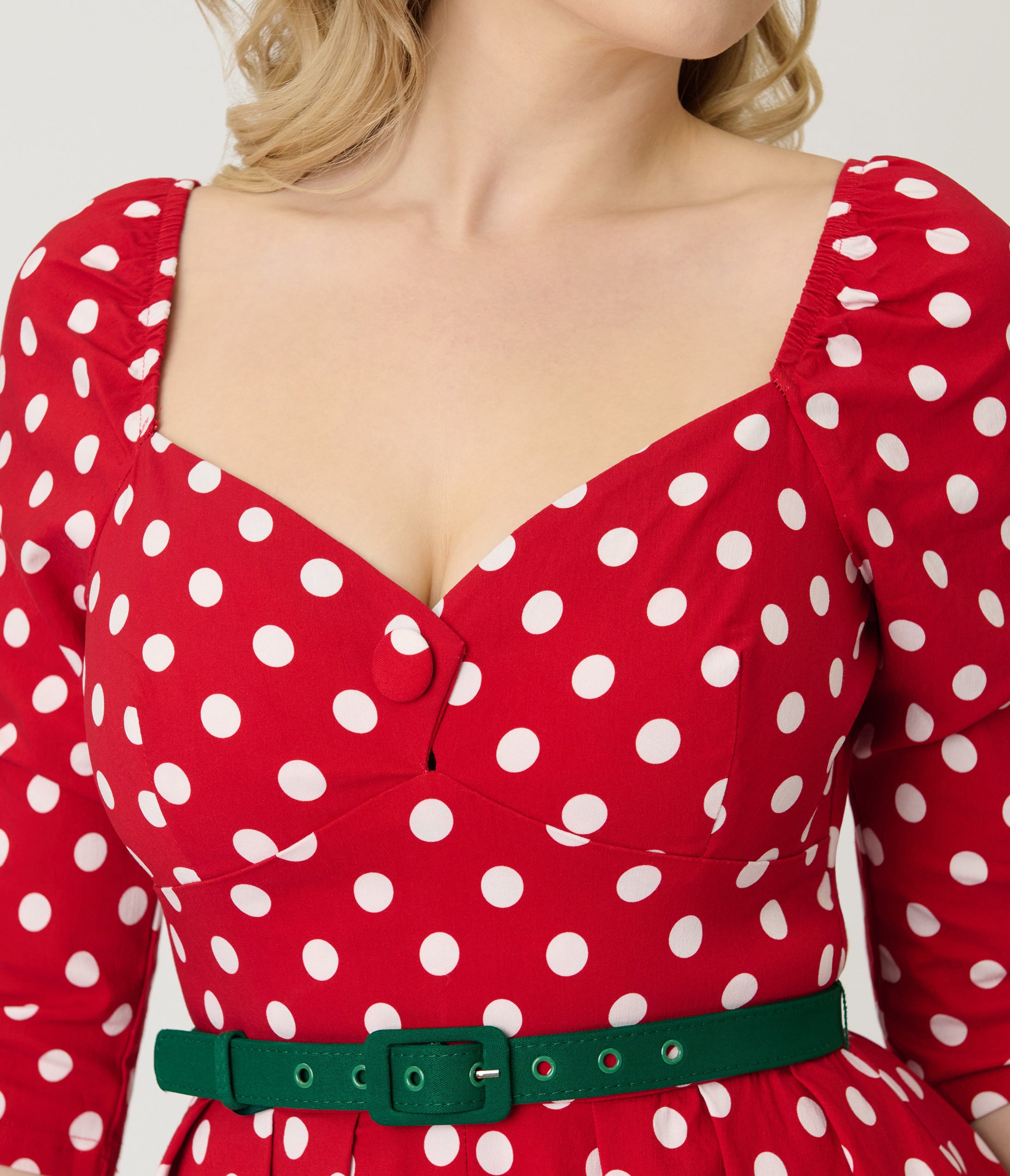 Unique Vintage Red & White Dot Lamar Swing Dress