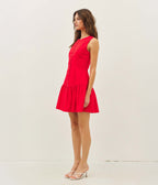Red Drop Waist Button Front Mini Dress