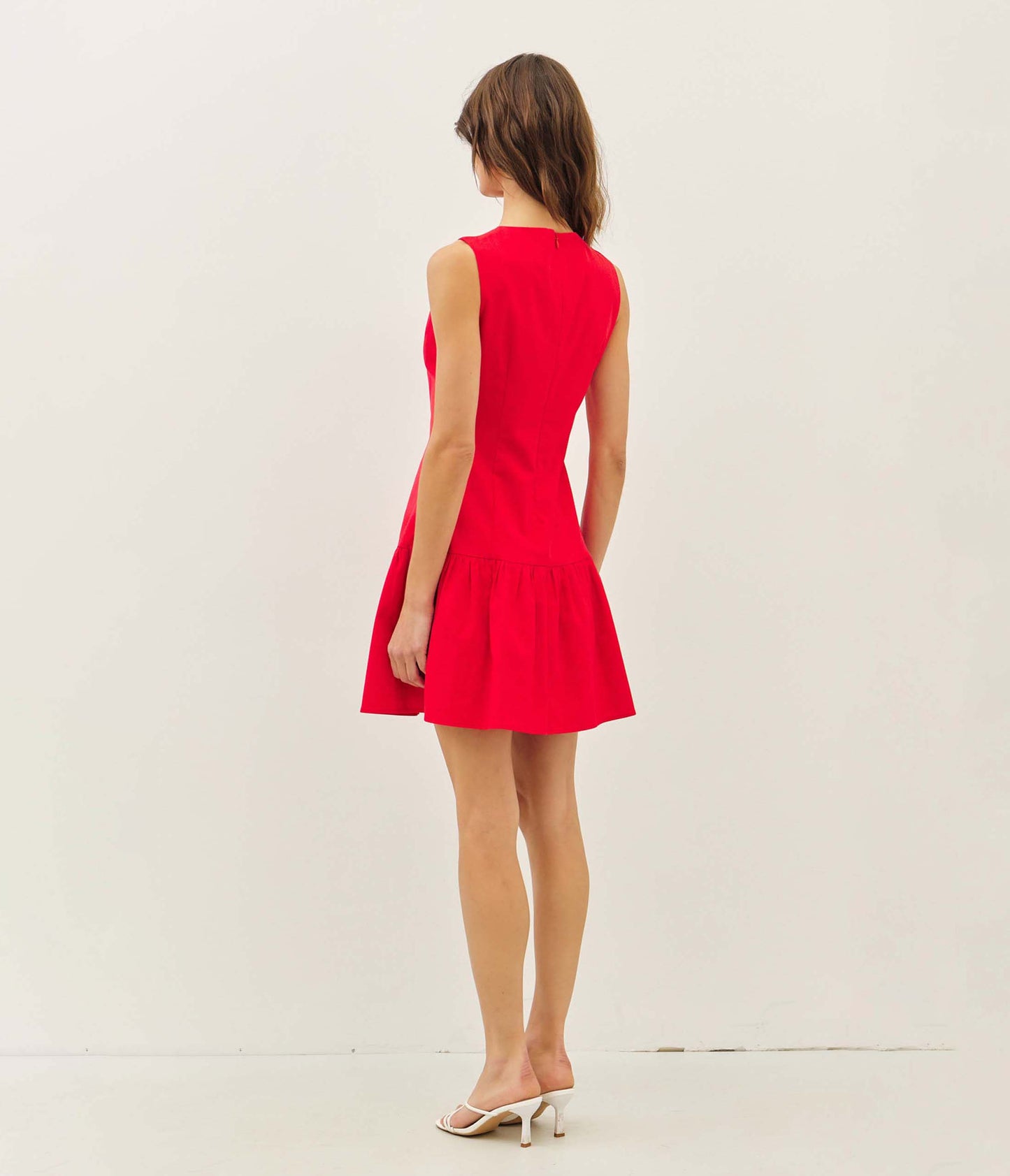 Red Drop Waist Button Front Mini Dress