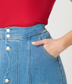 Wavy Placket Denim Maxi Skirt