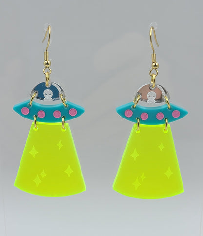 Alien Spaceship Earrings - Unique Vintage - Womens, ACCESSORIES, JEWELRY