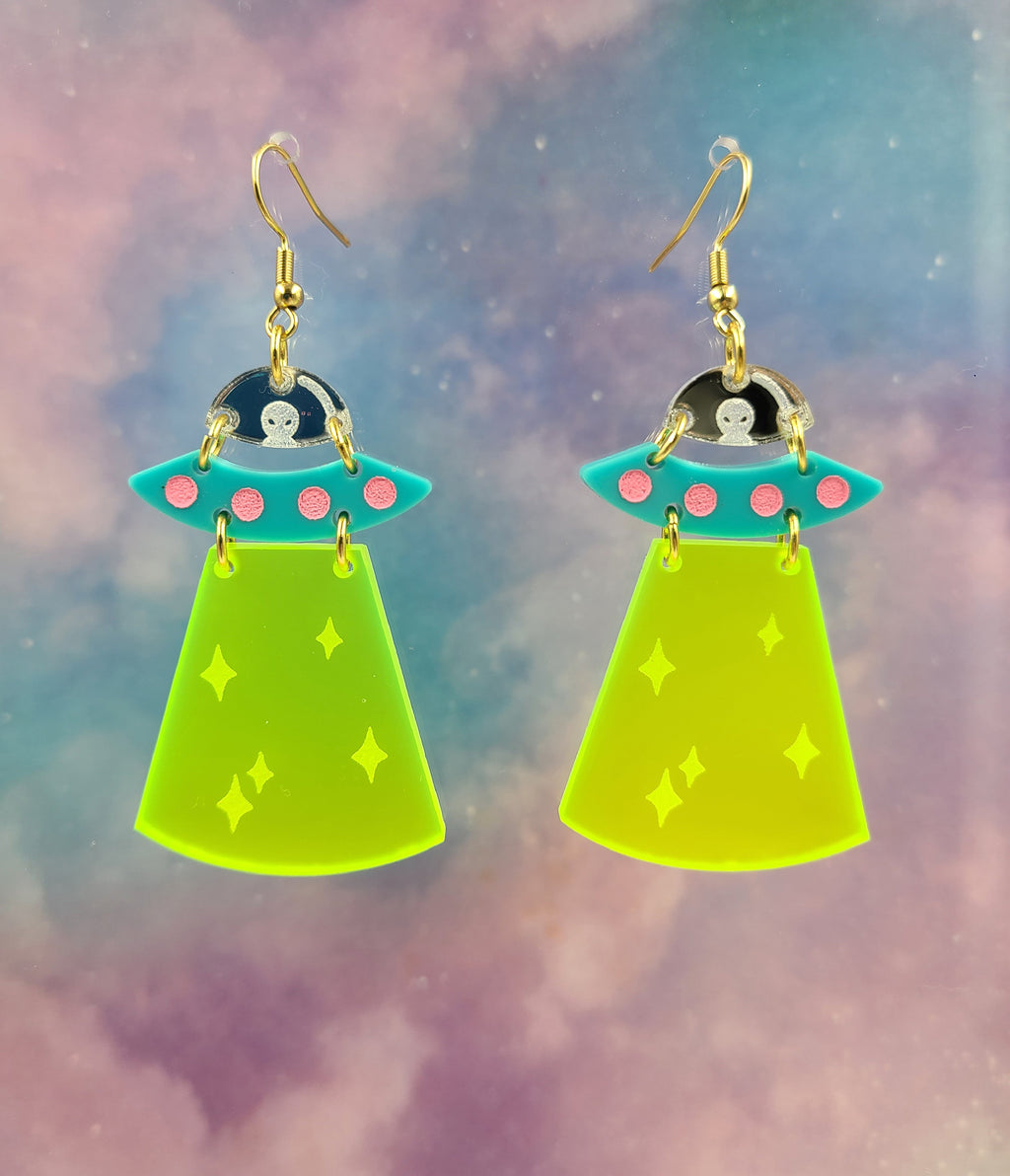 Alien Spaceship Earrings - Unique Vintage - Womens, ACCESSORIES, JEWELRY