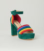 Unique Vintage Green & Rainbow Suede Peep Toe Pumps