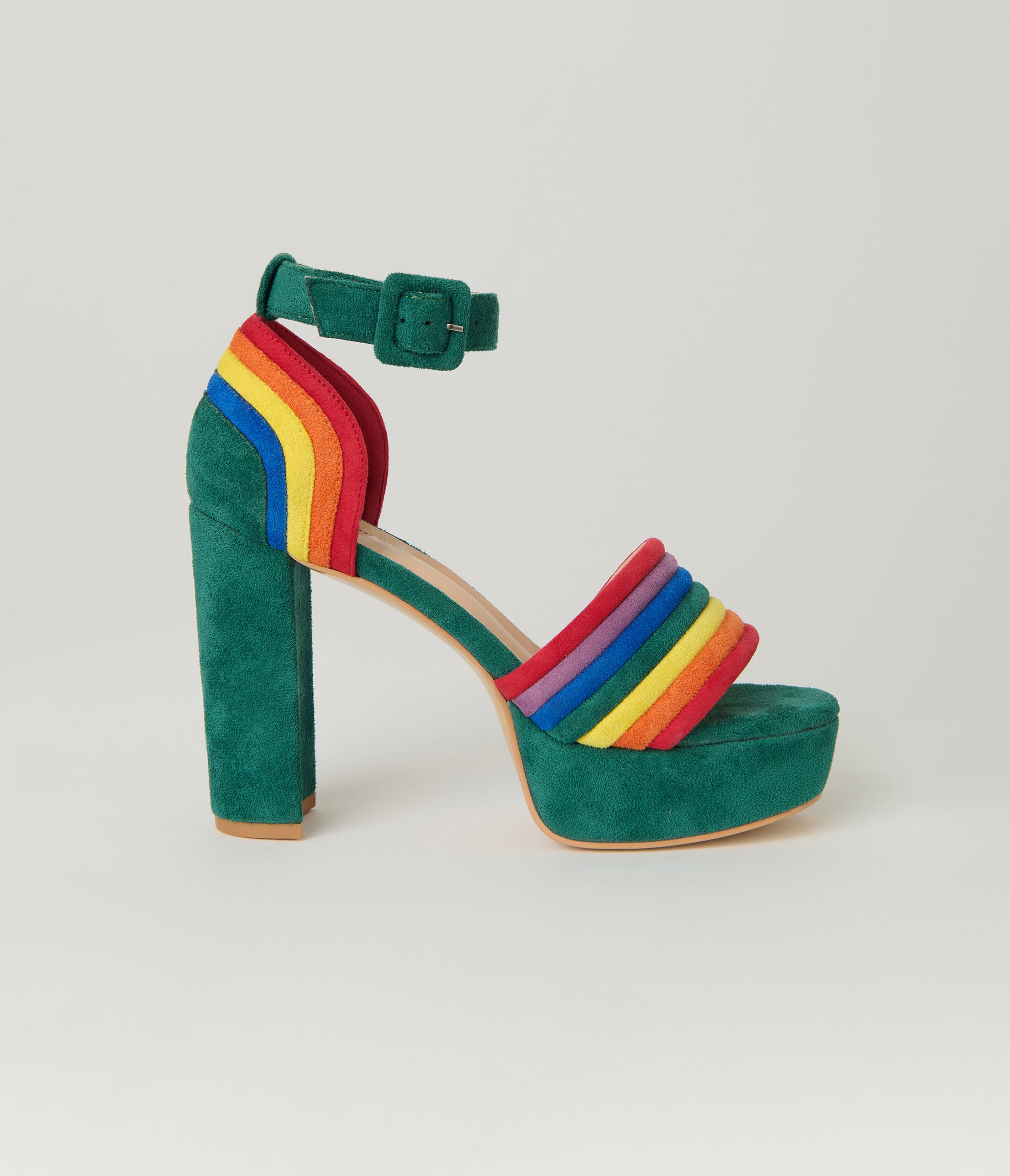 Unique Vintage Green & Rainbow Suede Peep Toe Pumps
