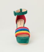Unique Vintage Green & Rainbow Suede Peep Toe Pumps